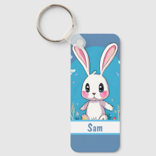 White Easter Bunny With Customisable Nametag Key Ring