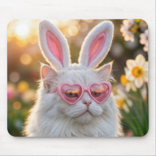 White Easter Cat with Bunny ears Mouse Mat