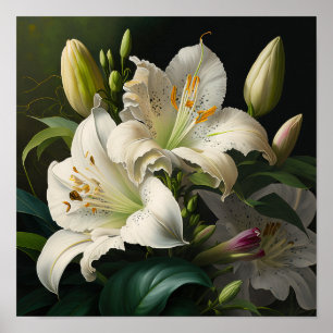 White Easter Lilies Flower Art Print Poster