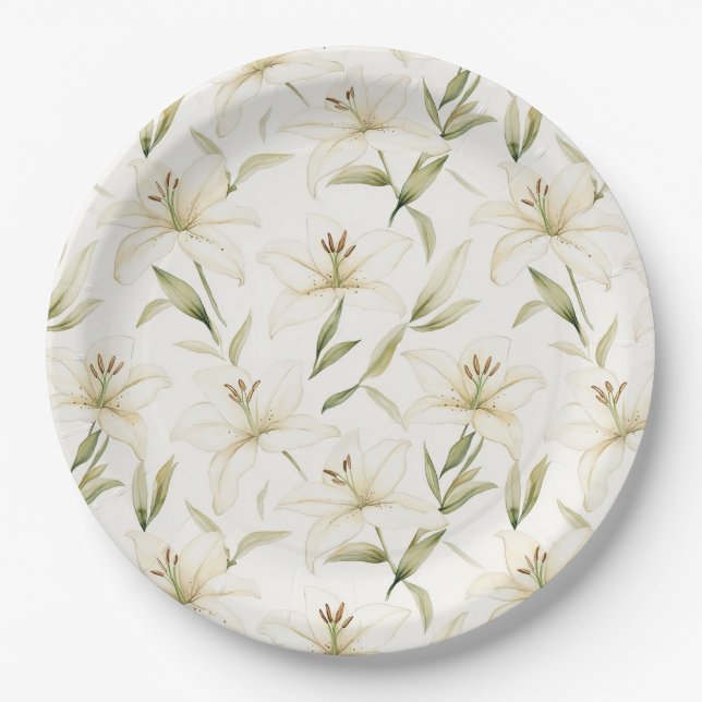 White Easter Lilies  Paper Plate (Front)
