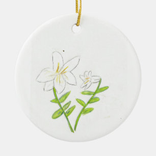 White Easter Lily Ceramic Tree Decoration