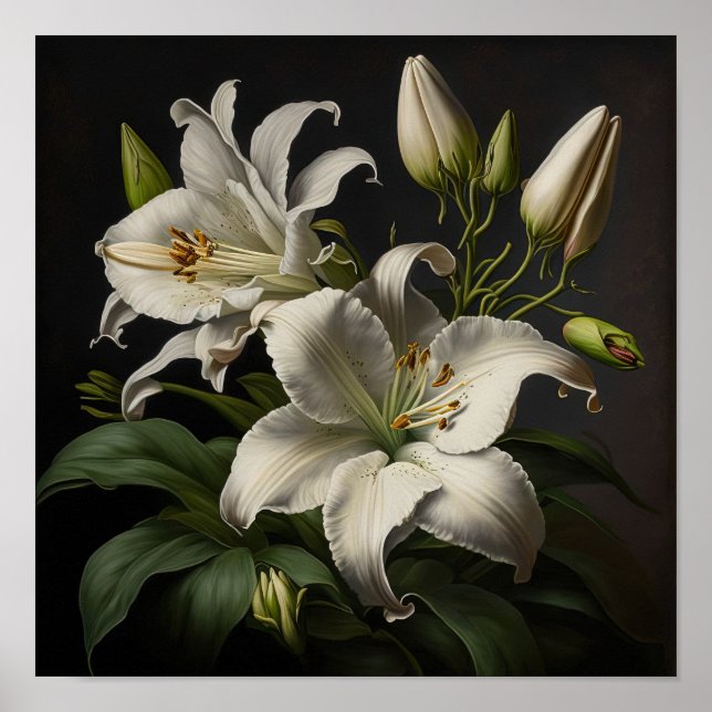White Easter Lily Flowers Art Print Poster (Front)