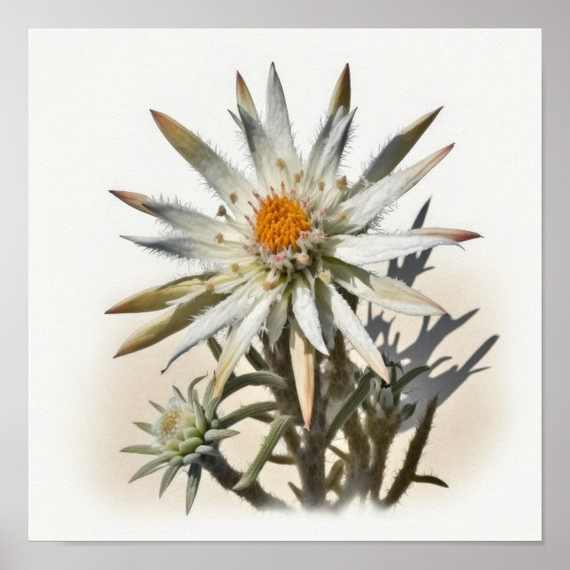 White Edelweiss Flower Art Print Poster (Front)