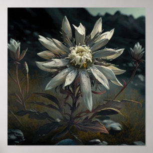 White Edelweiss Flower Art Print Poster