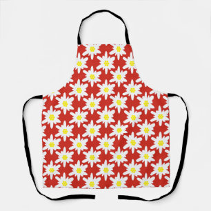 White Edelweiss Flowers Pattern in Red Apron