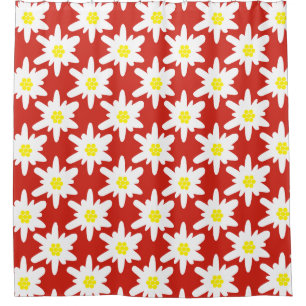 White Edelweiss Flowers Pattern in Red Shower Curtain