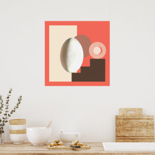White Egg Modern Bauhaus Salmon Design  Poster