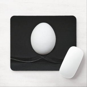 White Egg On Black Forks Mouse Mat