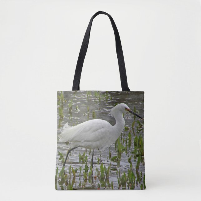 White Egret Green Foliage Nature Photo Lake Bird Tote Bag (Front)