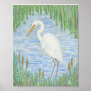 White Egret in Cattail Marsh art print