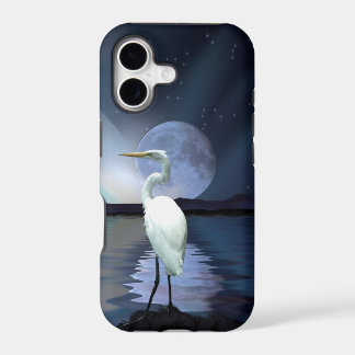 White Egret & Moon Fantasy Wildlife Art Phone Case