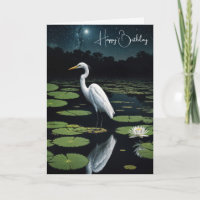 White Egret On Water Lily Pad