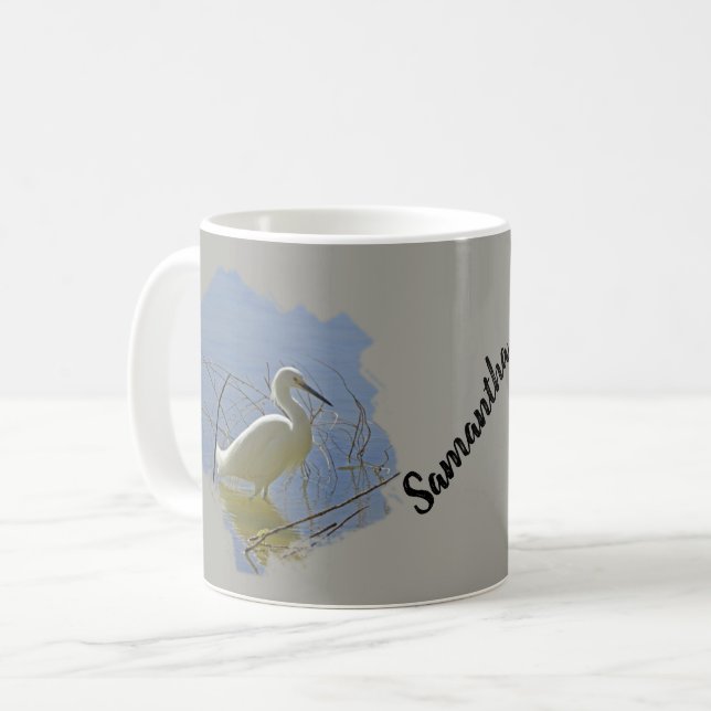 White Egret Photo Elegant Bird Calm Water Nature Coffee Mug (Front Left)