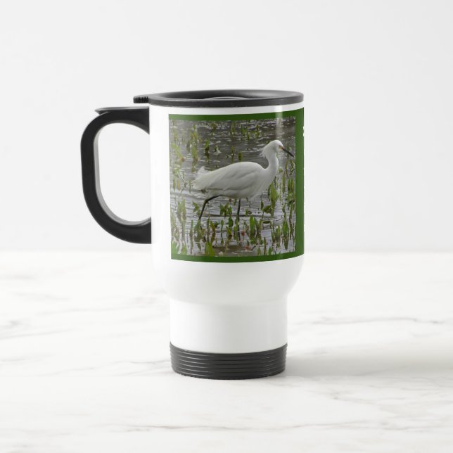 White Egret Photo Nature Theme Elegant Wading Bird Travel Mug (Left)