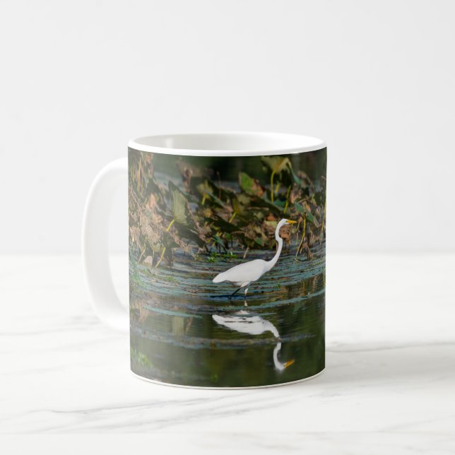 White Egret Reflection Coffee Mug (Front Left)