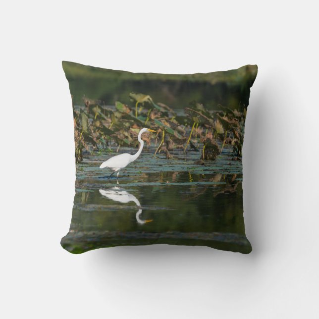 White Egret Reflection Cushion (Front)