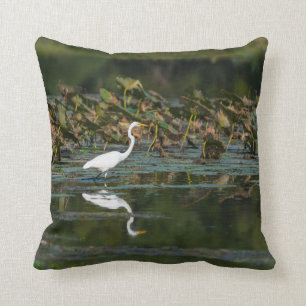 White Egret Reflection Cushion