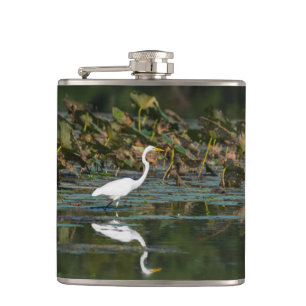 White Egret Reflection Hip Flask