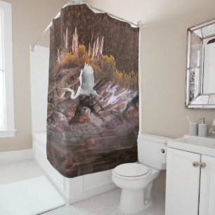White Egret THE LAKE IS LIFE Shower Curtain