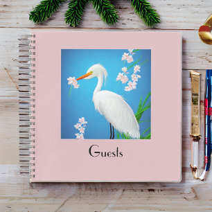 White Egret with Sakura Cherry Trees Guest Notebook