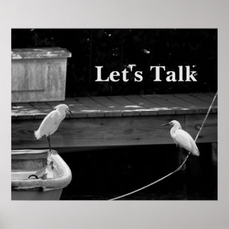 White Egrets w Boat Dock Let's Talk Marine Art Poster
