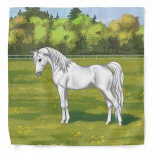 White Egyptian Arabian Horse in Summer Pasture Bandana