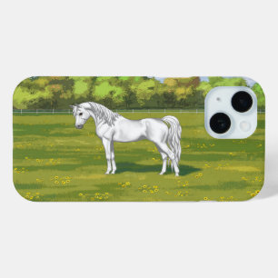 White Egyptian Arabian Horse in Summer Pasture iPhone 15 Case