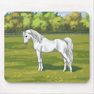 White Egyptian Arabian Horse in Summer Pasture Mouse Mat
