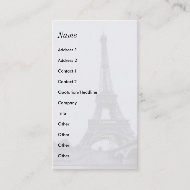 White Eiffel Tower Business Cards (Front)