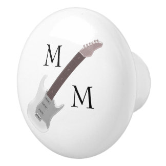 White Electric Guitar Monogrammed Ceramic Knob