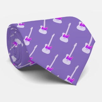 White Electric Guitar Pattern on Blue Tie
