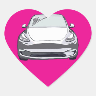 White Electric Vehicle SUV Car Drawing Heart  Sticker
