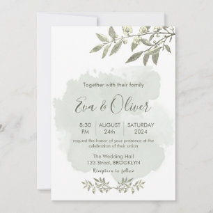 White Elegant Botanical Minimalist Wedding Invitat Invitation
