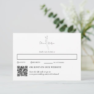 White Elegant Botanical Traditional & QR Code RSVP Card