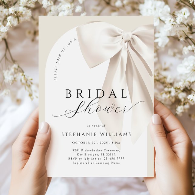 White Elegant Bow Arch Bridal Shower Invitation (Creator Uploaded)