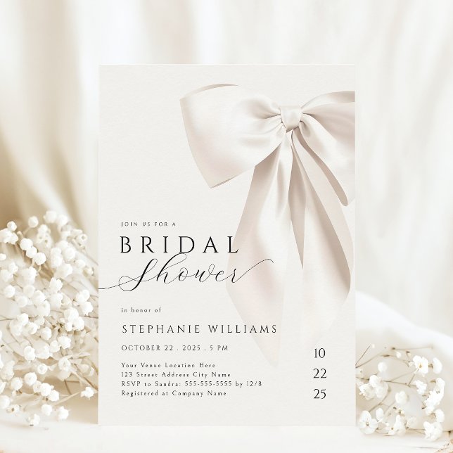 White Elegant Bow Bridal Shower Invitation (Creator Uploaded)