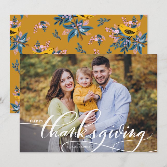 White Elegant Calligraphy Happy Thanksgiving Photo (Front/Back)