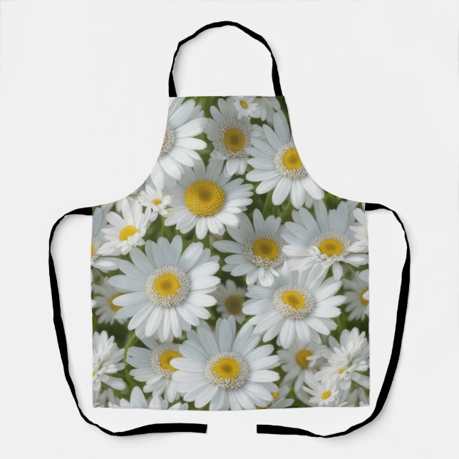 White Elegant Daisies Apron (Front)