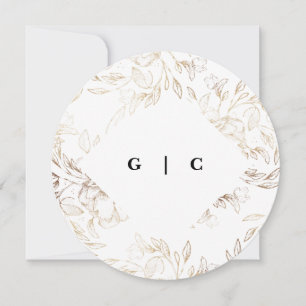 White Elegant Drawn Botanical Monogram Wedding Invitation