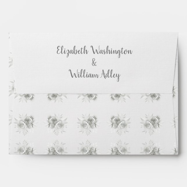 White Elegant Floral Linen Wedding Envelope (Back (Top Flap))