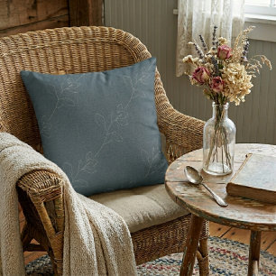 White Elegant Floral Modern Wool Dark Teal Cushion