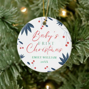 White Elegant Floral Photo Baby's Frist Christmas Ceramic Tree Decoration