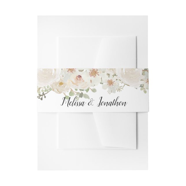 White Elegant Floral Wedding Invitation Belly Band (Front Example)