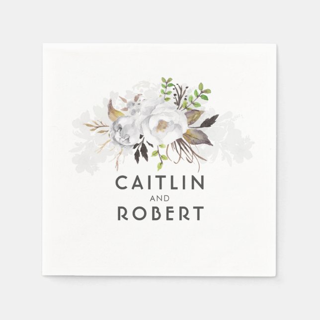 White Elegant Floral Wedding Napkin (Front)