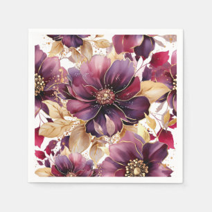 White Elegant Gold Burgundy Floral pattern Napkin