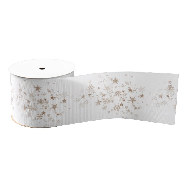 White Elegant Gold Star Holiday Christmas Gifts  Grosgrain Ribbon (Spool)