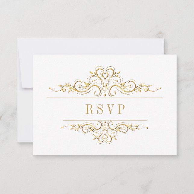 White Elegant Golden Frame  RSVP Card (Front)