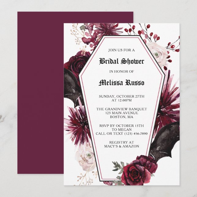White Elegant Gothic Rose Coffin Bridal Shower Invitation (Front/Back)