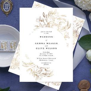White Elegant Hand Drawn Botanical Wedding Invitation