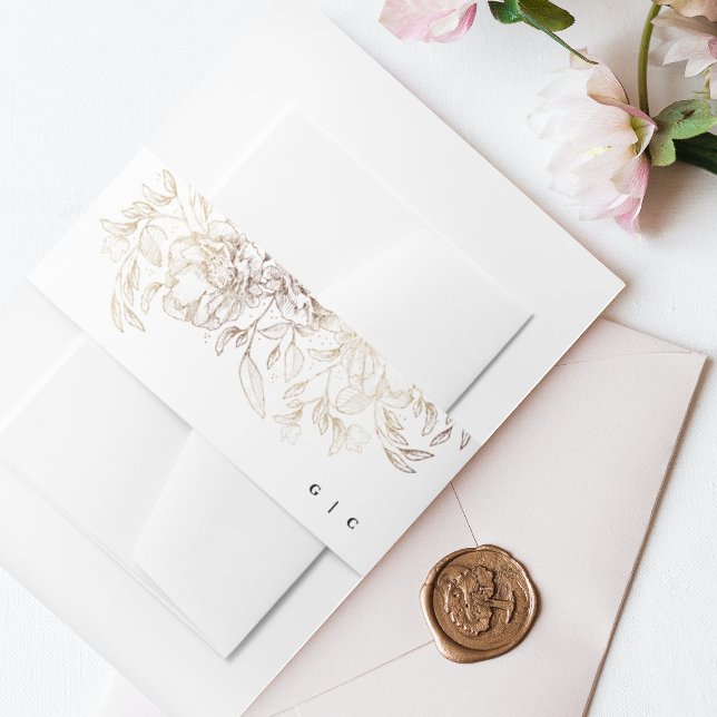 White Elegant Hand Drawn Botanical Wedding Invitation Belly Band (Creator Uploaded)